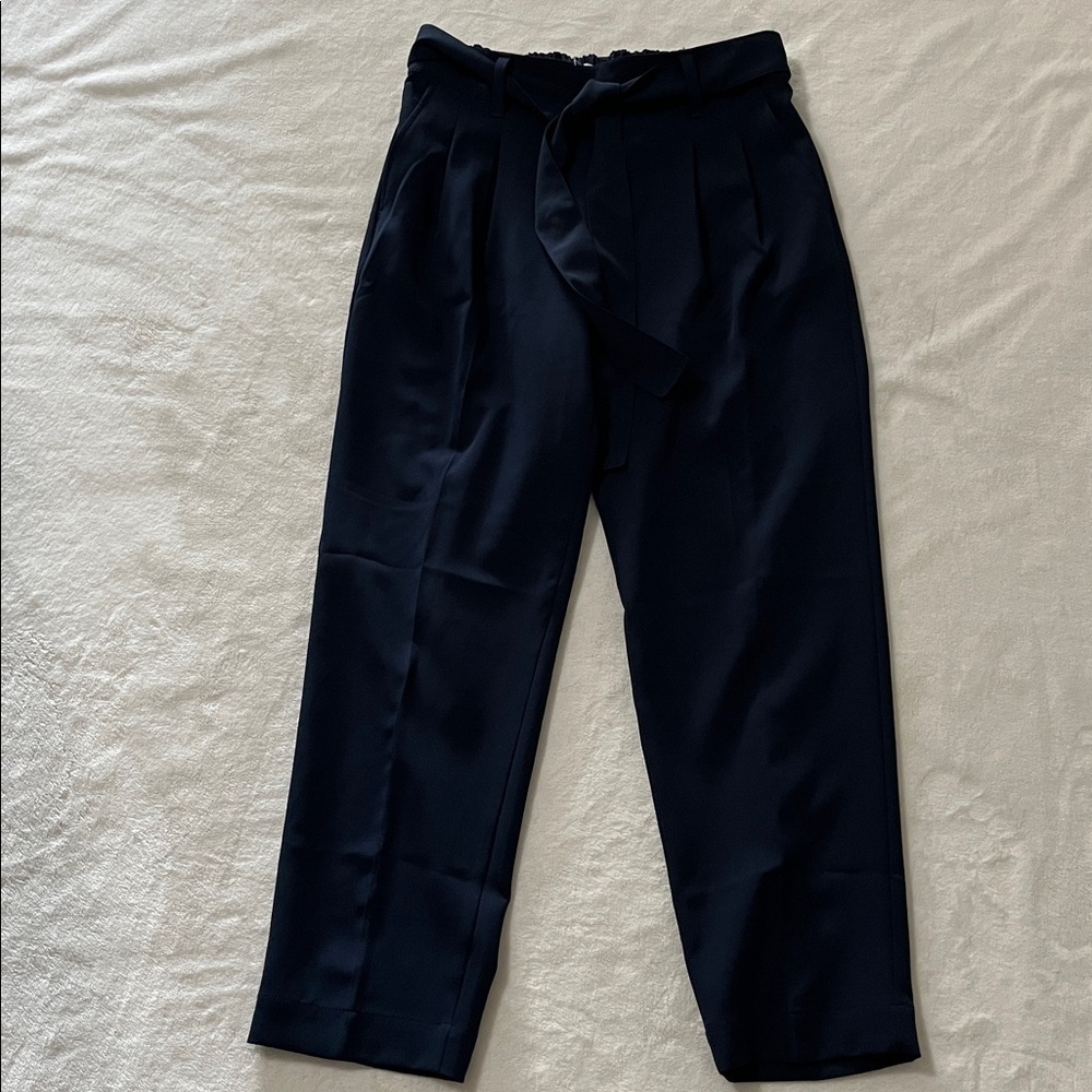 LOFT Navy Tie-Waist Trousers - Picture 2 of 10
